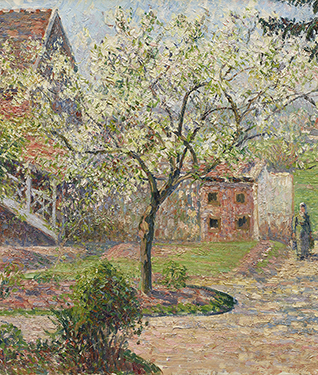 Camille Pissarro. Blomstrende blommetræer, Éragny. Kunstnerens hjem. 1894. Fotograf Anders Sune Berg. Ordrupgaards franske samling.