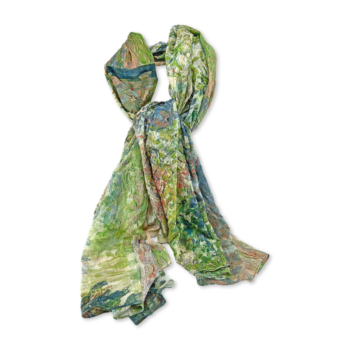 Billede af Tørklæde med motiv af Camille Pissarro, Blomstrende blommetræer, Éragny. Klik og køb det i Ordrupgaards Webshop