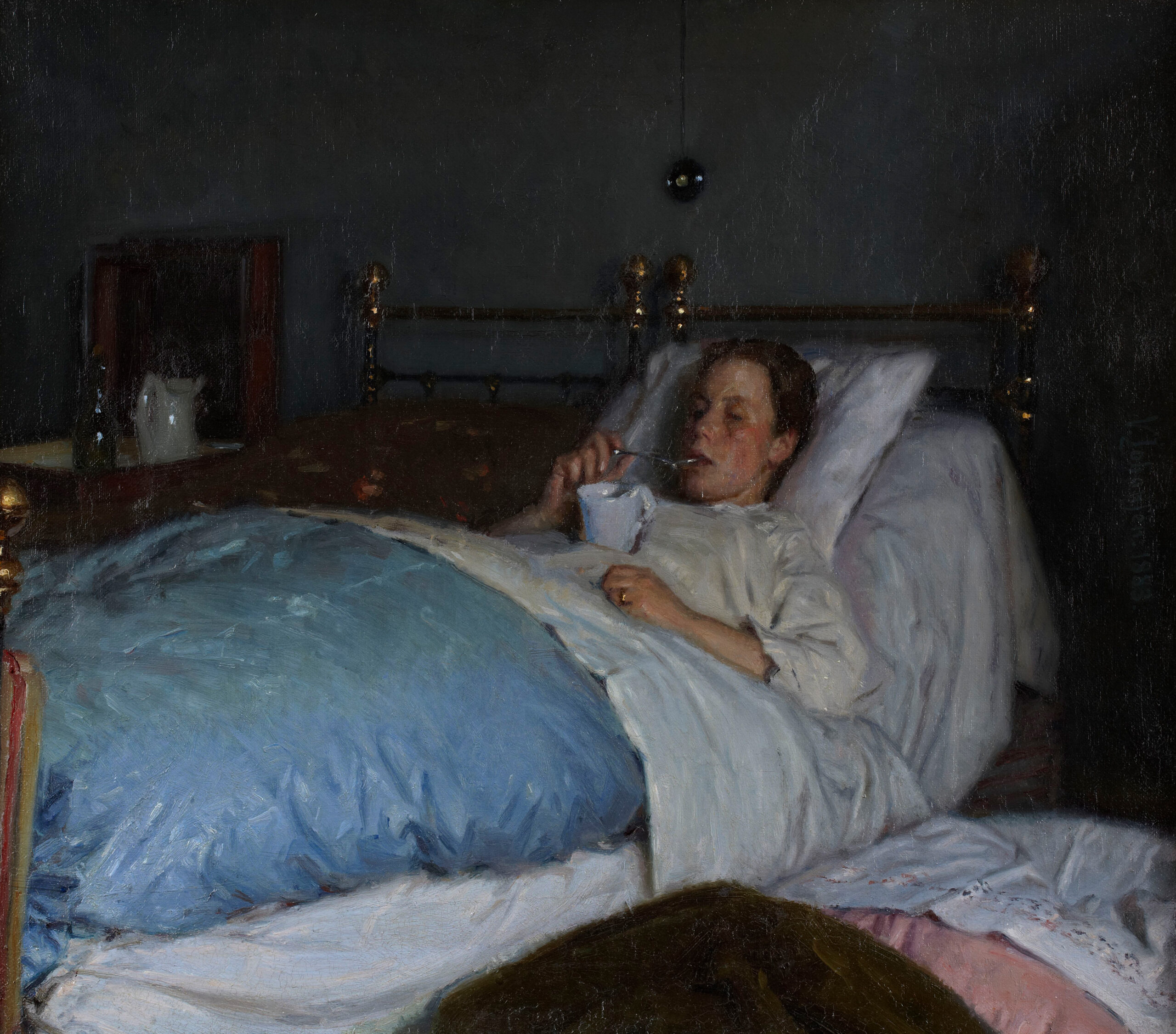 Viggo Johansen. Ung mor. Kunstnerens hustru i sengen. 1883. Inv.nr. 146 WH. Fotograf Anders Sune Berg