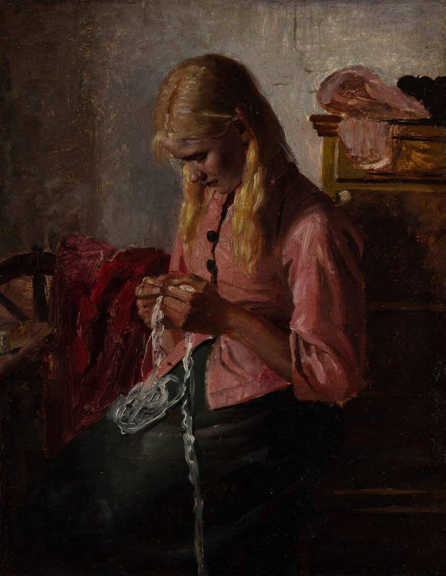 Michael Ancher. Hæklende ung pige. Tine, Skagen. (ca. 1880). Inv.nr. 76 WH. Fotograf Anders Sune Berg
