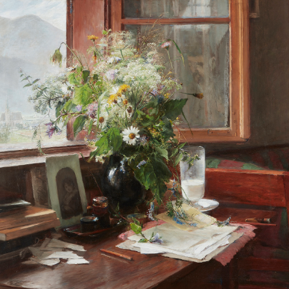 Bertha Wegmanns maleri "Mit yndlingsvindue (Interiør fra Jenbach, Tyrol) (1889).