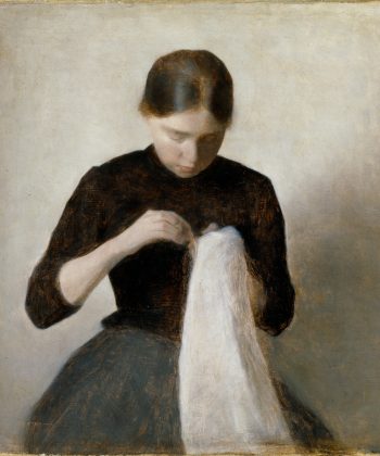 39. Vilhelm Hammershøi. En ung pige, der syr. (1887). Inv.nr. 46 WH