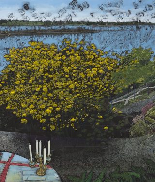 Jesper Christiansen, Paradismaleri #XI (Zig Zaggy Have), 2015, Akryl på lærred, 184 x 250 cm, Privateje