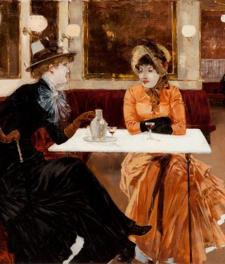 Fernand Lungren, "In the Café", 1882–84. Oil on canvas, 44,8 × 67,3 cm. Dixon Gallery and Gardens; Museum purchase with funds  provided by the estate of Cecil Williams Marshall, 2018.2