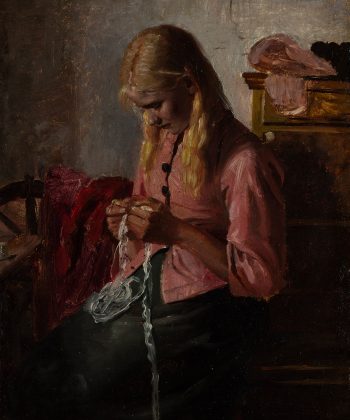 Michael Ancher. Hæklende ung pige. Tine, Skagen. (ca. 1880). Inv.nr. 76 WH. Fotograf Anders Sune Berg