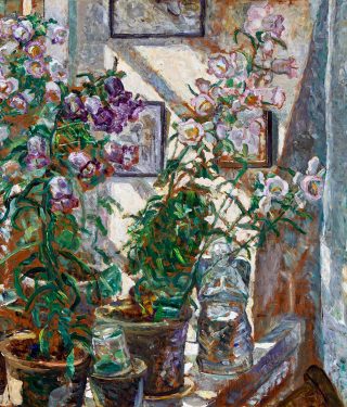 Olga Meisner-Jensen, Still Life with Campanula Harebell in Sunny Window Sill, u.d., Ribe Kunstmuseum
