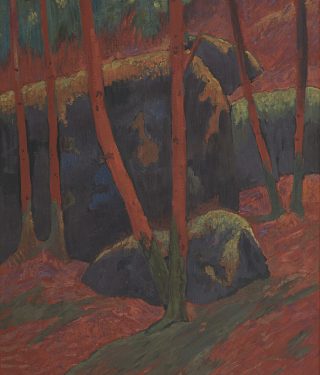 Paul Sérusier. The Red Wood, c. 1895. Oil on cardboard mounted on canvas,120 x 60 cm. Collection Alexandre Mouradian