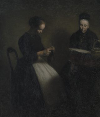 Vilhelm Hammershøi. Afteninteriør. Kunstnerens moder og hustru, 1891. SMK