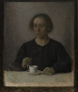 Vilhelm Hammershøi. Kunstnerens hustru Ida Hammershøi med en tekop, 1907. SMK